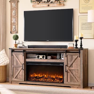 Farmhouse Fireplace TV Stand For 80 Inch TVs, Entertainment Center