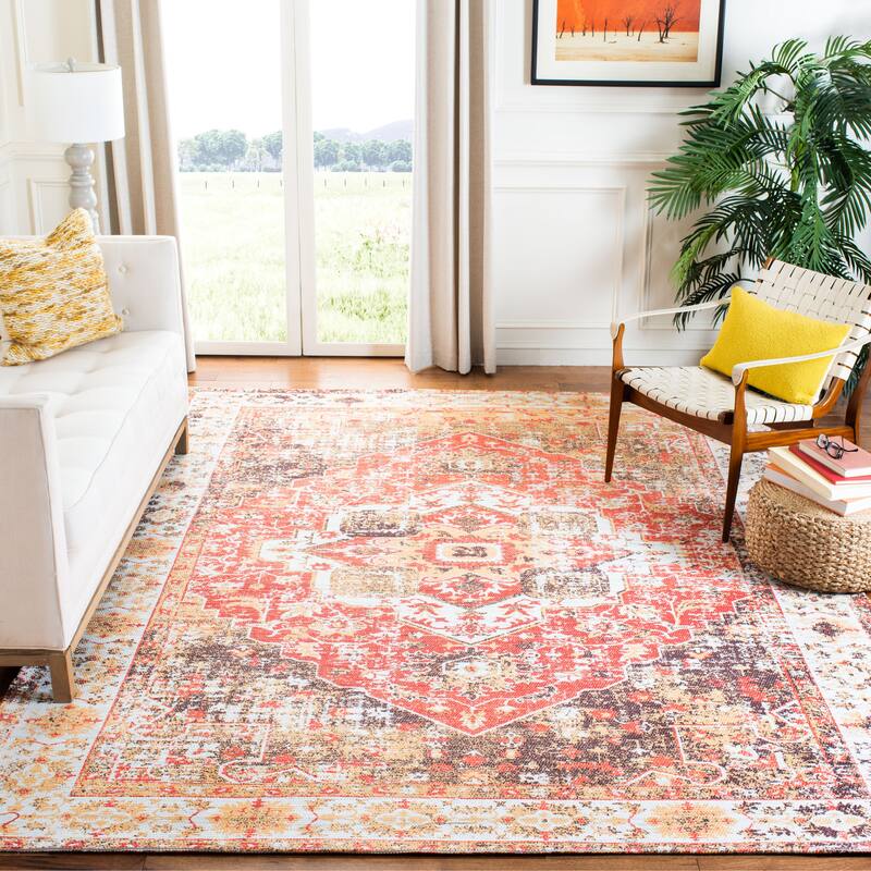 SAFAVIEH Handmade Saffron Karley Traditional Tribal Ivory/Rust Cotton Rug - 8' x 10' - Ivory/Red