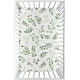 preview thumbnail 1 of 1, Floral Leaf Baby Girl Fitted Mini Portable Crib Sheet - Green and White Boho Watercolor Botanical Woodland Tropical Garden