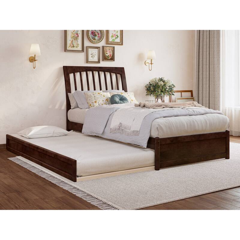 Roslyn Platform Bed with Modern Panel Footboard and Twin XL Trundle - Walnut - Twin XL