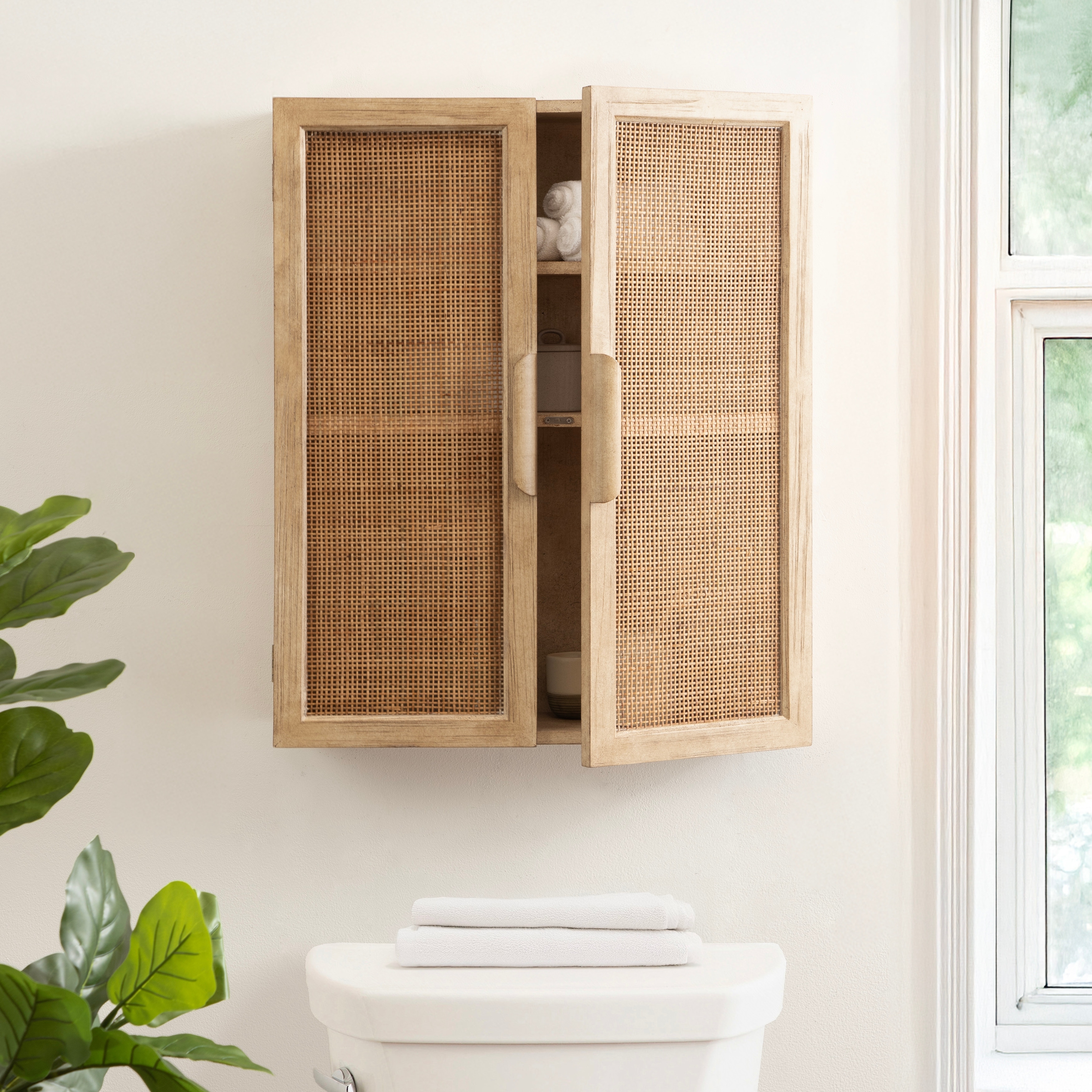 Kate and Laurel Ori Rattan 2-Door Wall Cabinet - 22x28