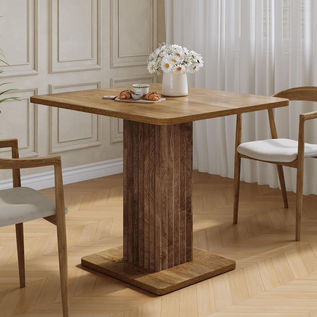 Wood Dining Table for 2-4 People with Fluted Base, Farmhouse Dinner Table for Dining Room