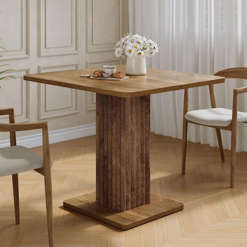 Wood Dining Table for 2-4 People with Fluted Base, Farmhouse Dinner Table for Dining Room - Brown