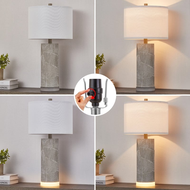 KAWOTI 23.25 inch Grey with Distressed White Table Lamp Set with Bulbs