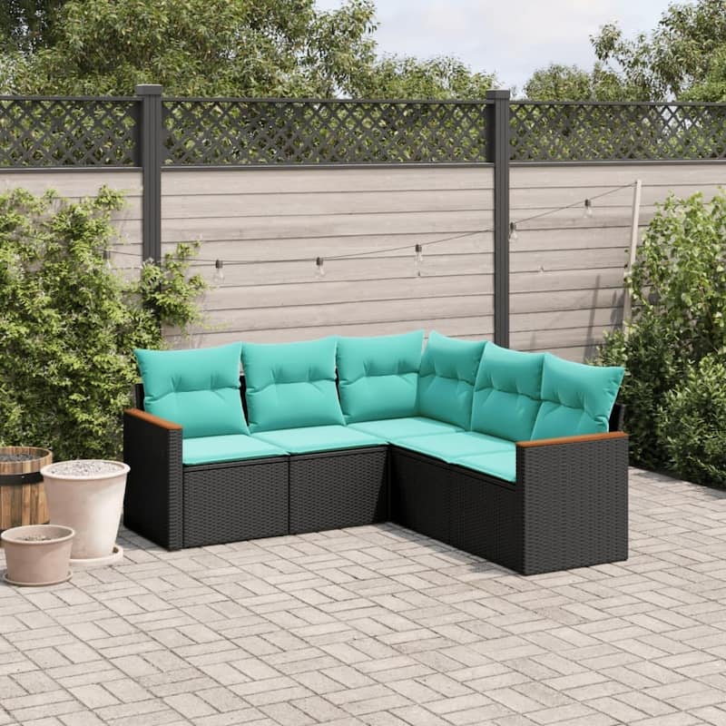 vidaXL 6 Piece Patio Sofa Set with Cushions Black Poly Rattan - 92.5x27.2x46.1 - Without table