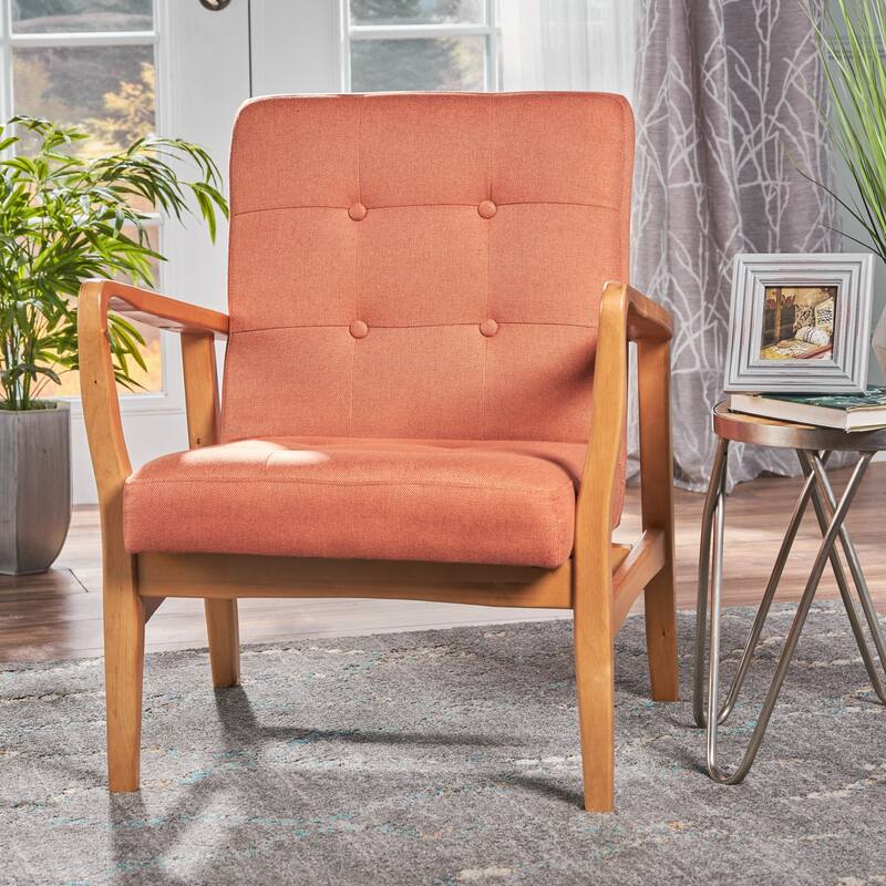 Mid Century Modern 25.25" Button Tufted Club Chair with Wood Frame for Living Room - Orange