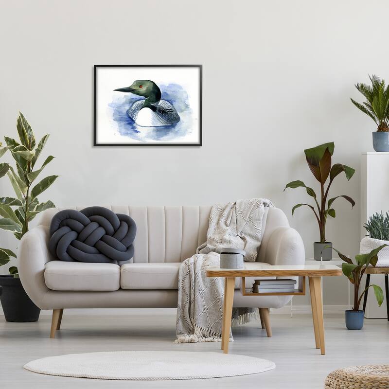 Stupell Loon in Blue Lake Minimal Canadian Water Bird Framed Wall Art