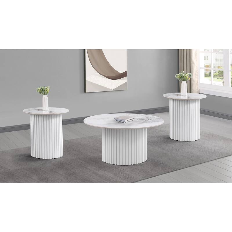 Rowena Coffee And End Table Set White Faux Marble - 3-Piece Set