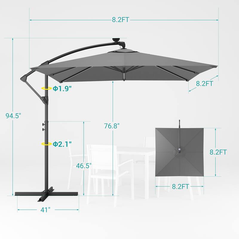 Sonkuki Outdoor 8.2x8.2FT LED lighted Patio Offset umbrella for Garden