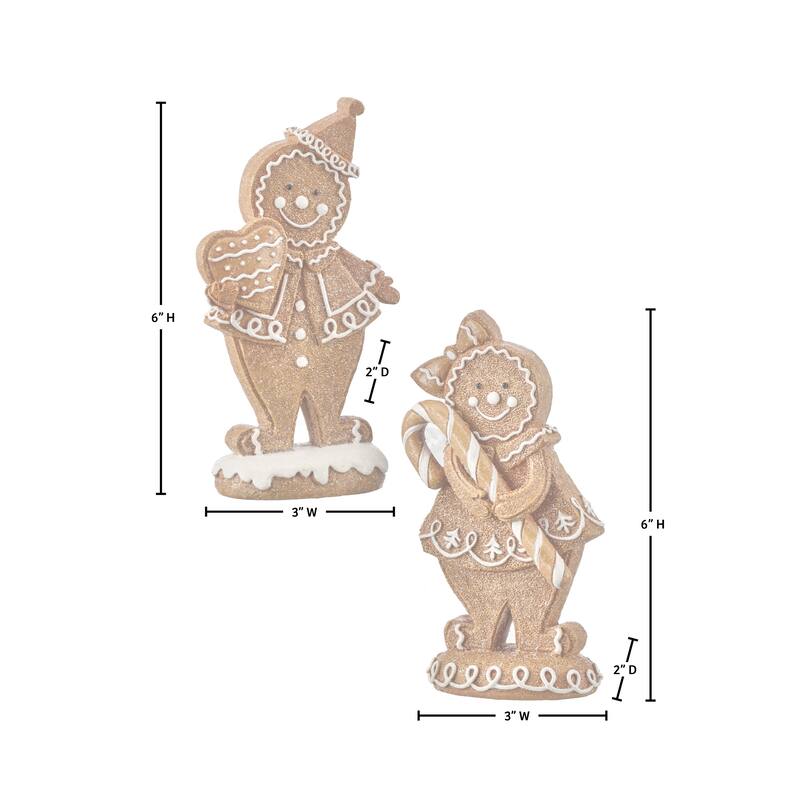 6" Resin Gingerbread Boy and Girl Set of 2