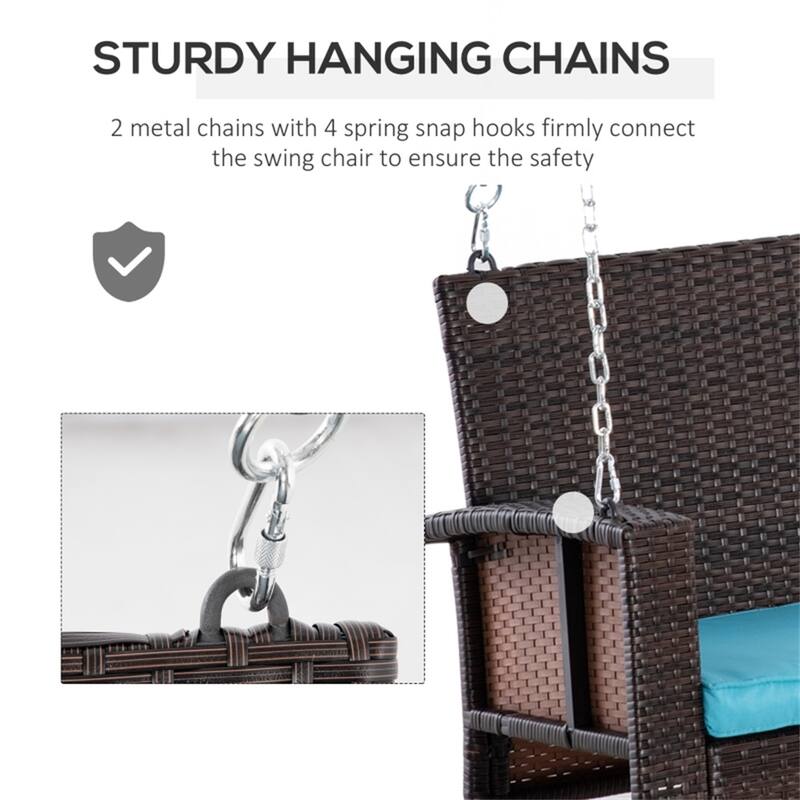 Outdoor PE Rattan Porch Swing Bench with Cushion and Chains for 2 Person Hanging Patio Seat - 50" L x 25.5" W x 23.5" H