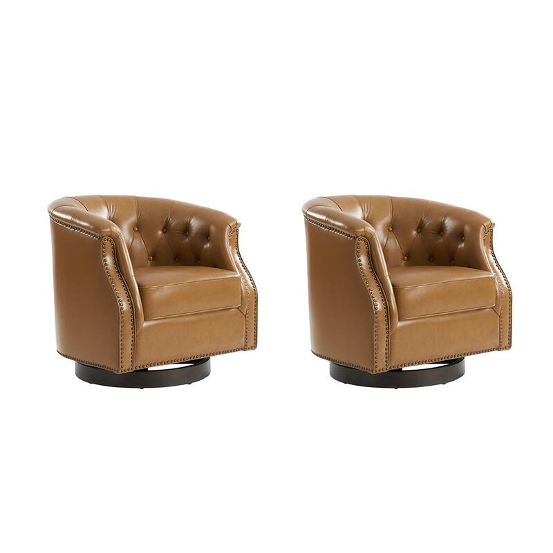 Max Traditional Chesterfield Rocker and Swivel Genuine Leather Chair with Nailhead Trims(Set of 2)