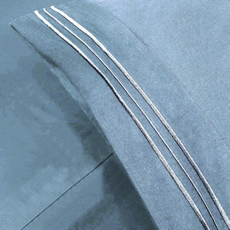 4 PC Denim Blue Sheet Set 2000 Embroidery Soft Cozy 12" Deep Pocket