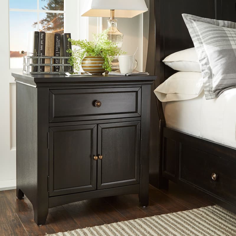 Varenna 1-Drawer Wood Cupboard Nightstand with Charging Station