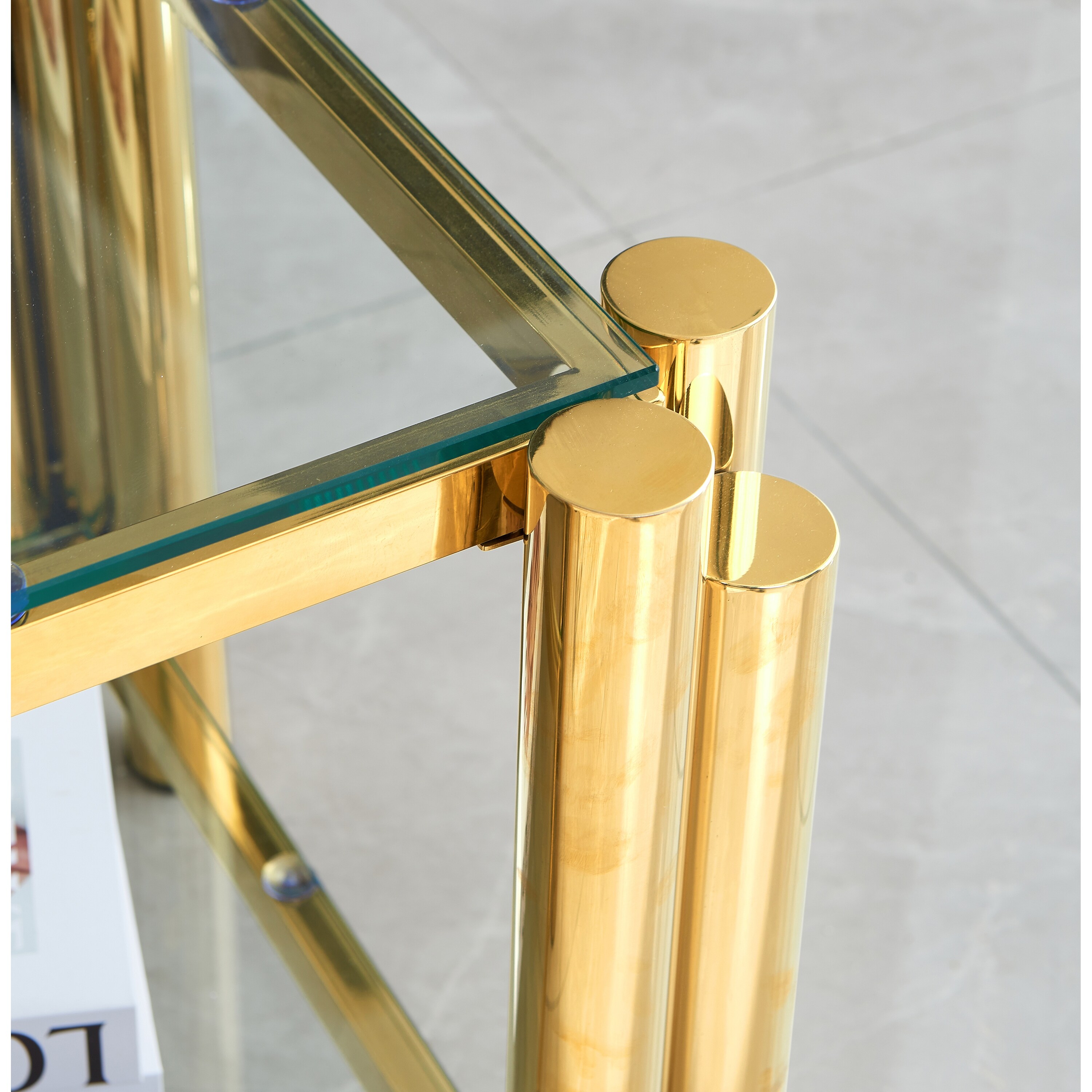 20 Inch Square End Table with Double-Layer Tempered Glass and Stainless Steel Frame