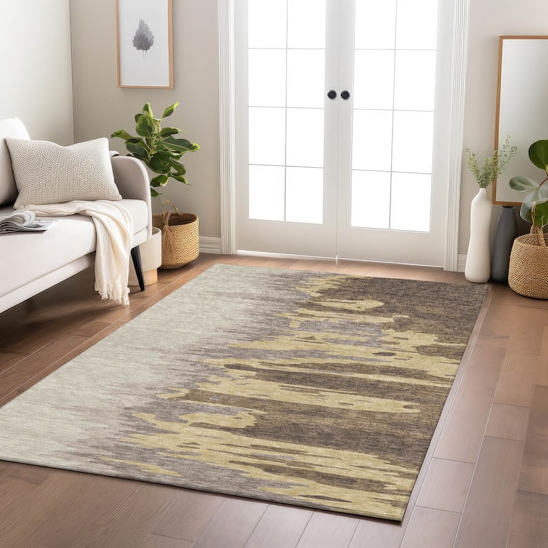 Machine Washable Indoor/ Outdoor Brushstrokes Ombre Chantille Rug