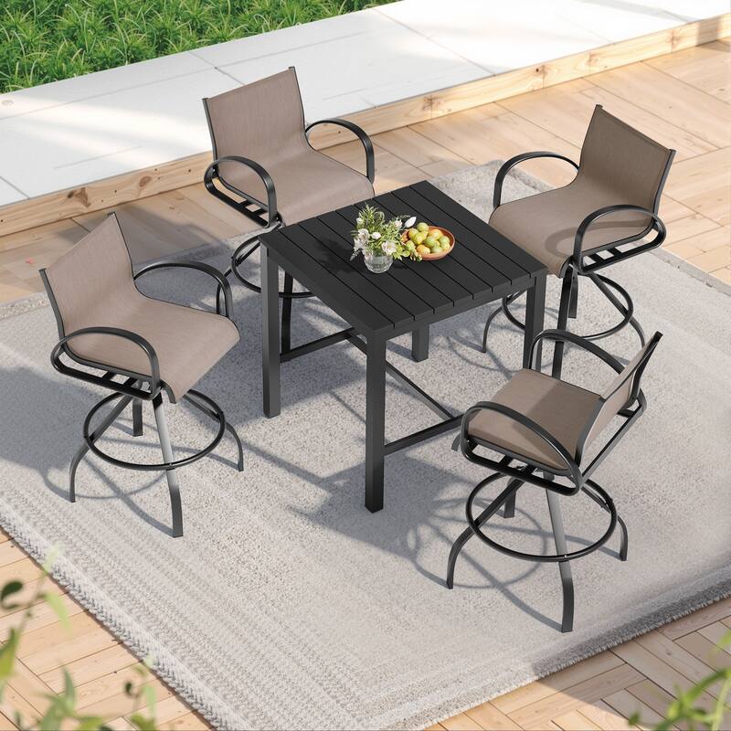 Pellebant Patio Swivel Aluminum Bar Stools with Sunbrella Textilene - 22.83 in W x 18.11 in D x 42.13 in H