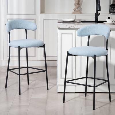 26'' Counter height bar stools Teddy fabric cover kitchen island counter bar stool with black powder coating base and footrest