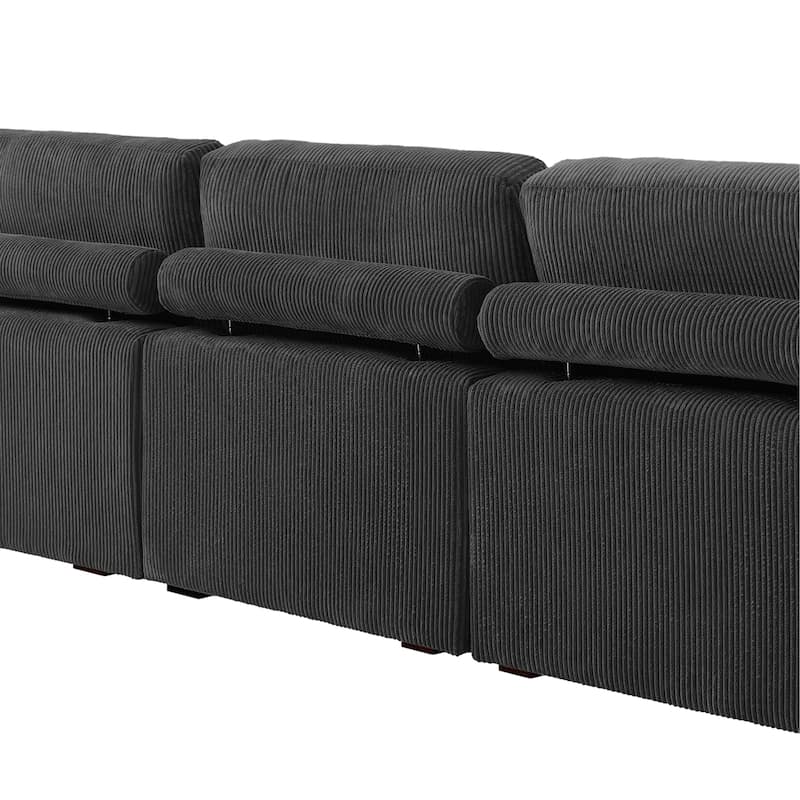 118" W Corduroy L-shape Modular Sectional Sofa with Pillows