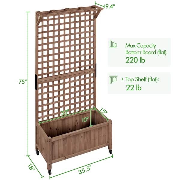 dimension image slide 1 of 2, Yaheetech 72"H Wood Planter Raised Bed with Trellis Free Standing Planter Box for Garden Yard