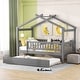 preview thumbnail 13 of 38, Twin Size House Bed with Trundle, Wooden Playhouse Kids Bed Frame with Roof and Fence, Montessori Style Bed