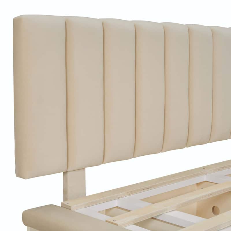Queen Size Upholstered Floating Bed with LED Light and USB Port