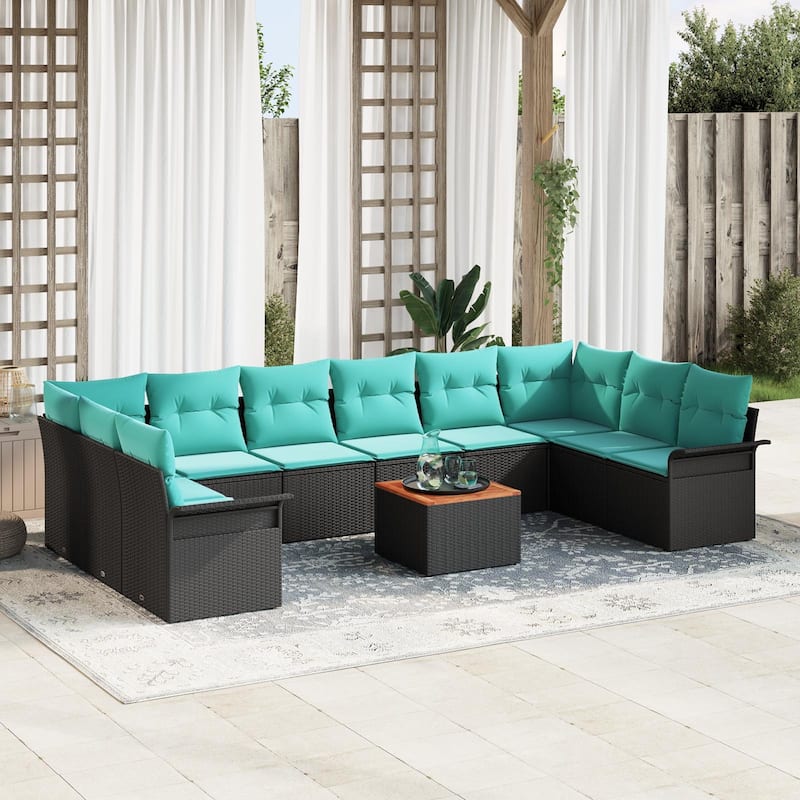 vidaXL 11 Piece Garden Sofa Set with Cushions - 135.4×73.8×27.2 - Black