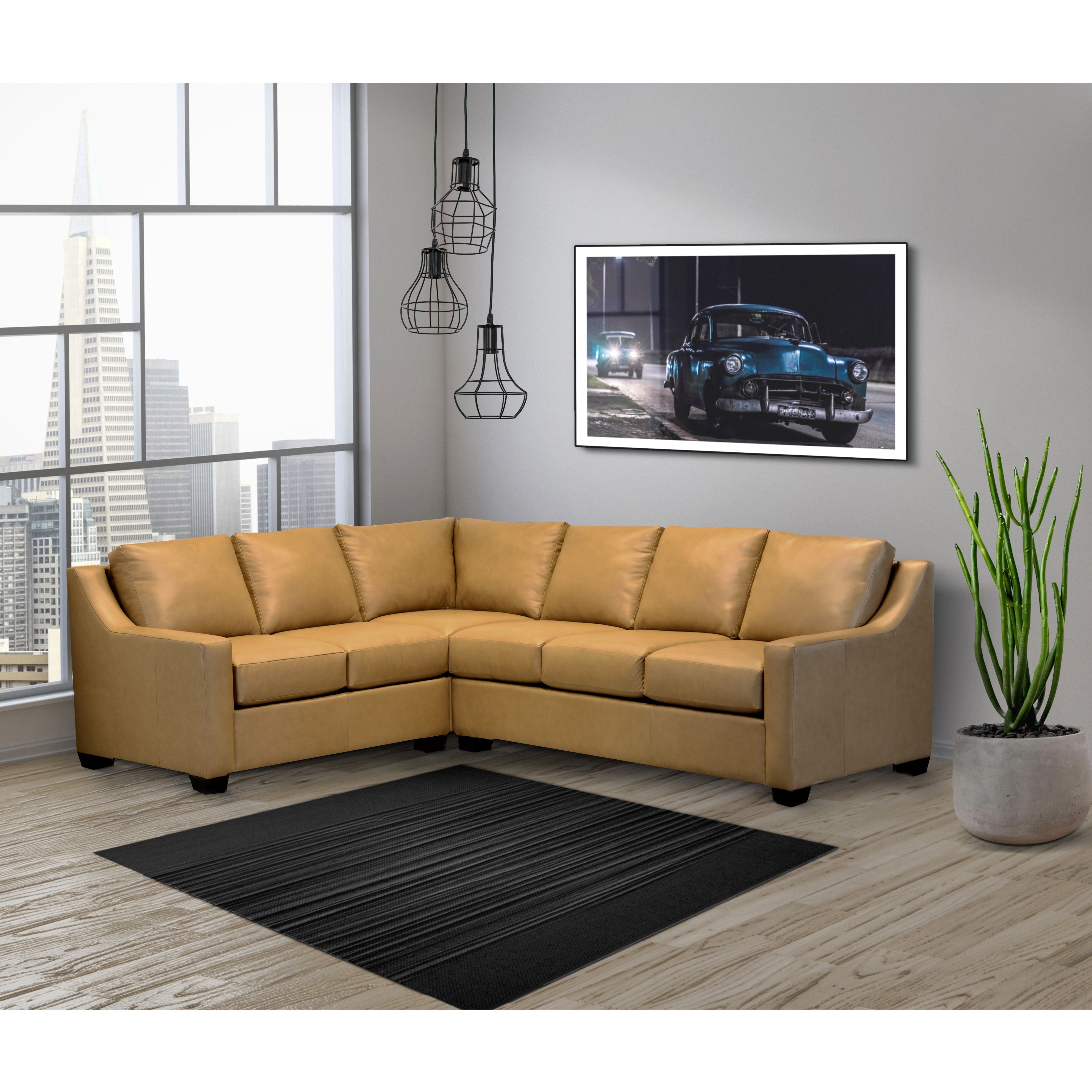 Rother Beige Top Grain Leather Sectional