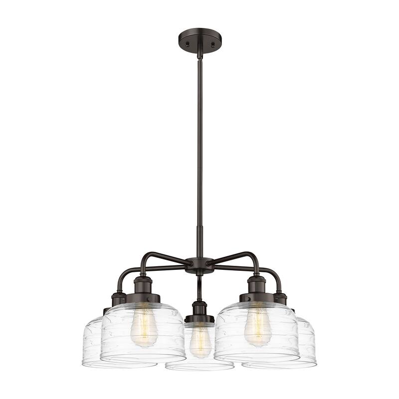 Innovations Lighting Bell - 5 Light 26" Stem Hung Chandelier - Oil Rubbed Bronze/Clear Deco Swirl