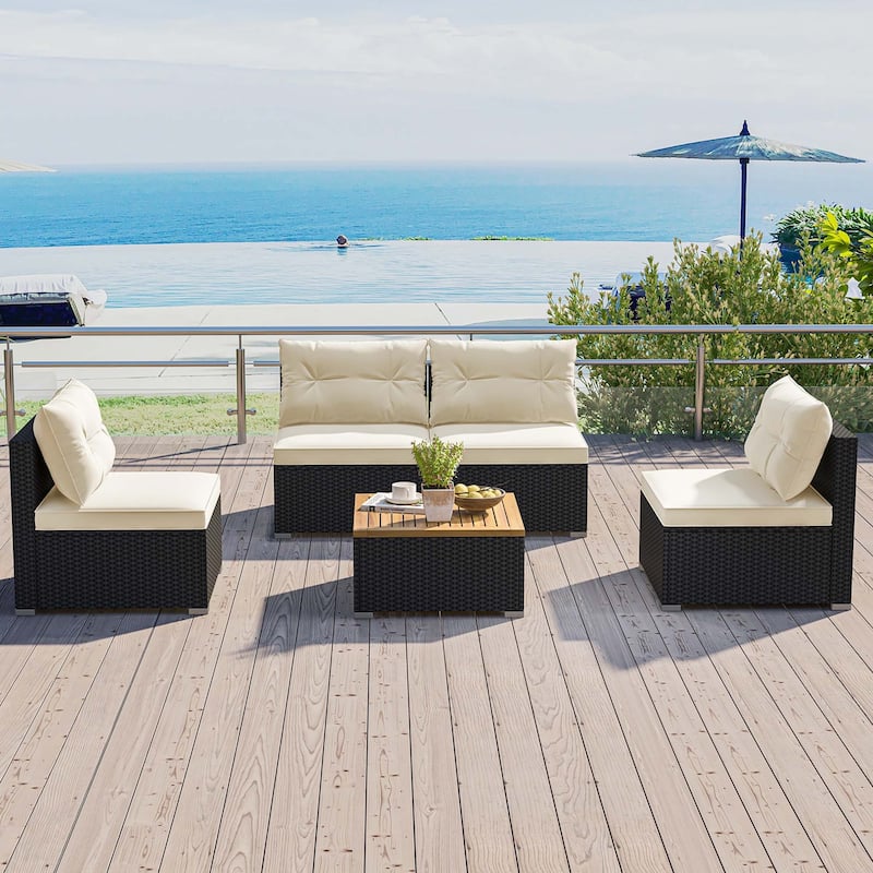 Costway 5 Piece Outdoor Furniture Set with Seat & Back Cushions Acacia - See Details