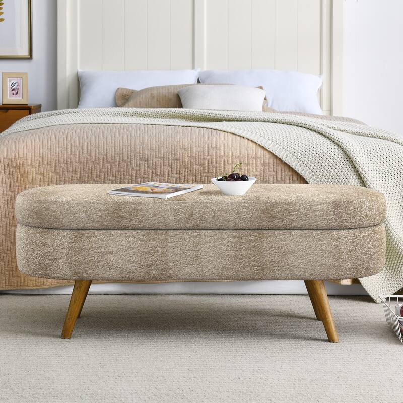 Farmhouse Style Fabric Solid Wood Storage Bench with Flip Top