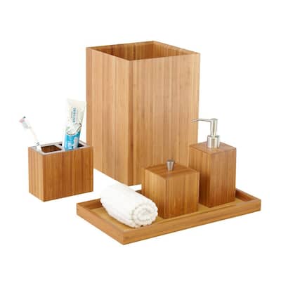 Seville Classics 5-Piece Bamboo Luxury Vanity Bathroom Accessory Set