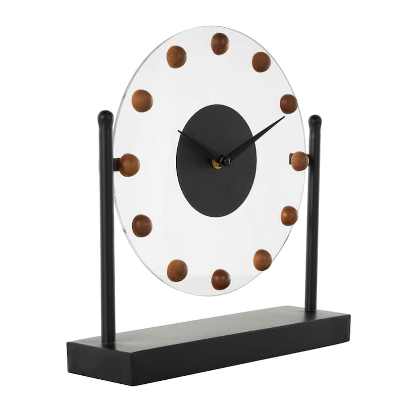 Gold or Black Metal Acrylic Face Clock with Wood Ball Accents