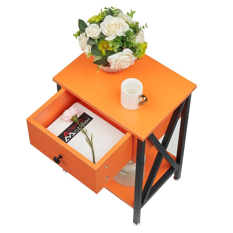 Javlergo Set of 2 Nightstand with 1 Drawer and Storage Shelf, End Table Bedside Table for Bedroom Living room Office