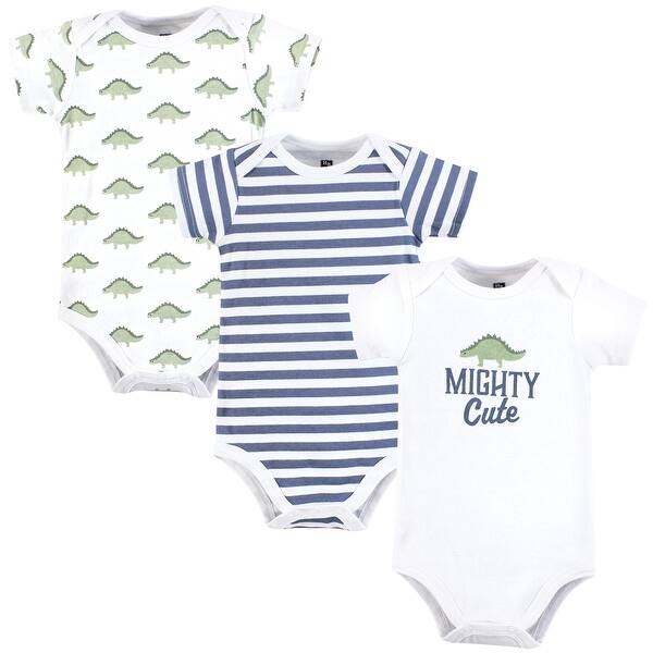 slide 1 of 1, Hudson Baby Cotton Bodysuits, Mighty Cute Dino 12-18 Months - Mighty Cute Dino