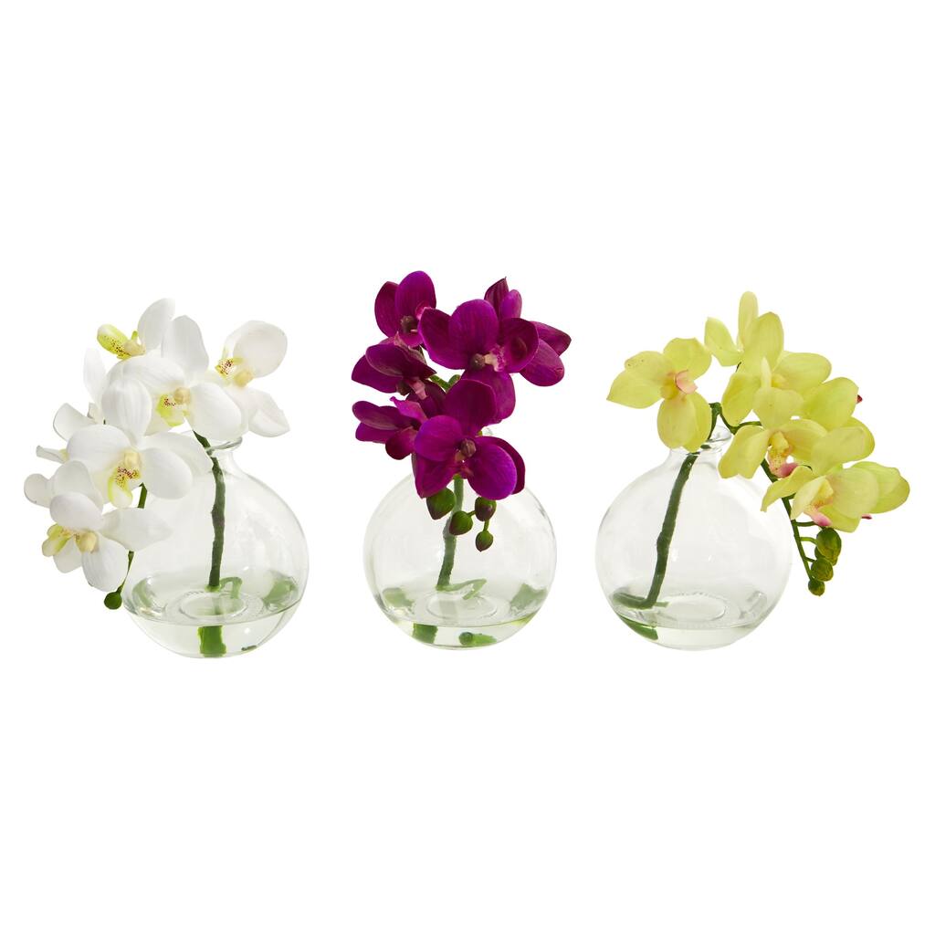 9" Phalaenopsis Orchid Artificial Arrangement in Vase (Set of 3) - 9