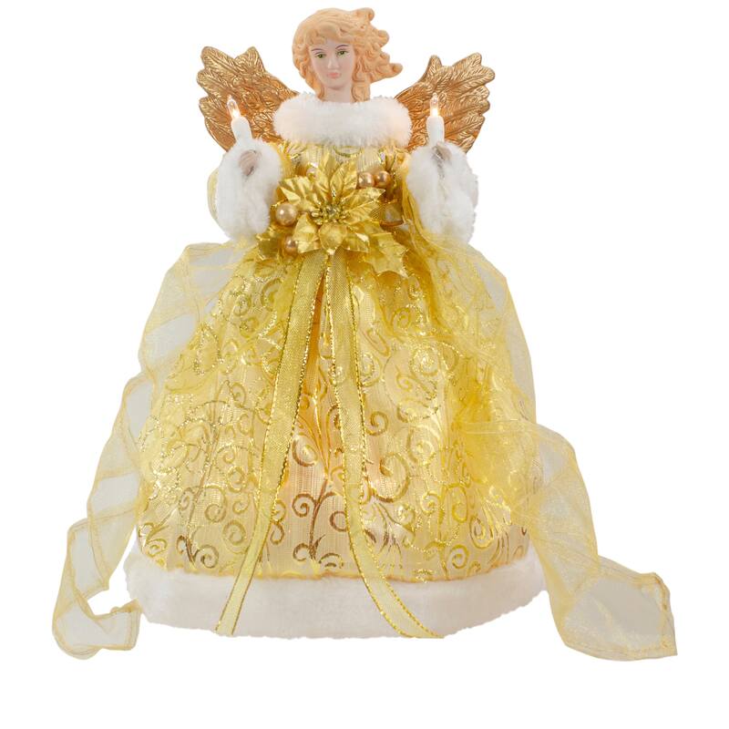 12" Lighted Angel with Wings Christmas Tree Topper - Clear Lights - Gold