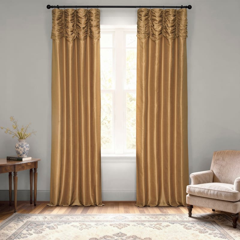 Exclusive Fabric Ruched Textured Faux Dupioni Silk Curtain (1 Panel) - 50 X 96 - Flax Gold