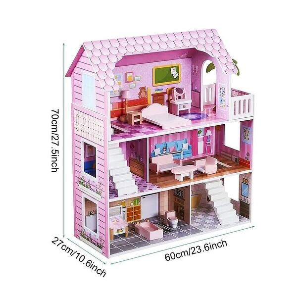 dimension image slide 1 of 2, Enchanting Large Wooden Dollhouse Playset Kids Imaginative Role Play Toy