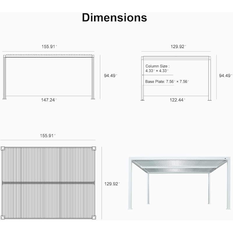 PURPLE LEAF Louvered Pergola Modern White Pergola with Adjustable Roof for Deck Backyard Garden
