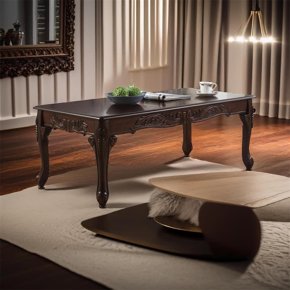 Traditional Ornate Detailing Dark Cherry Finish Wood Coffee Table