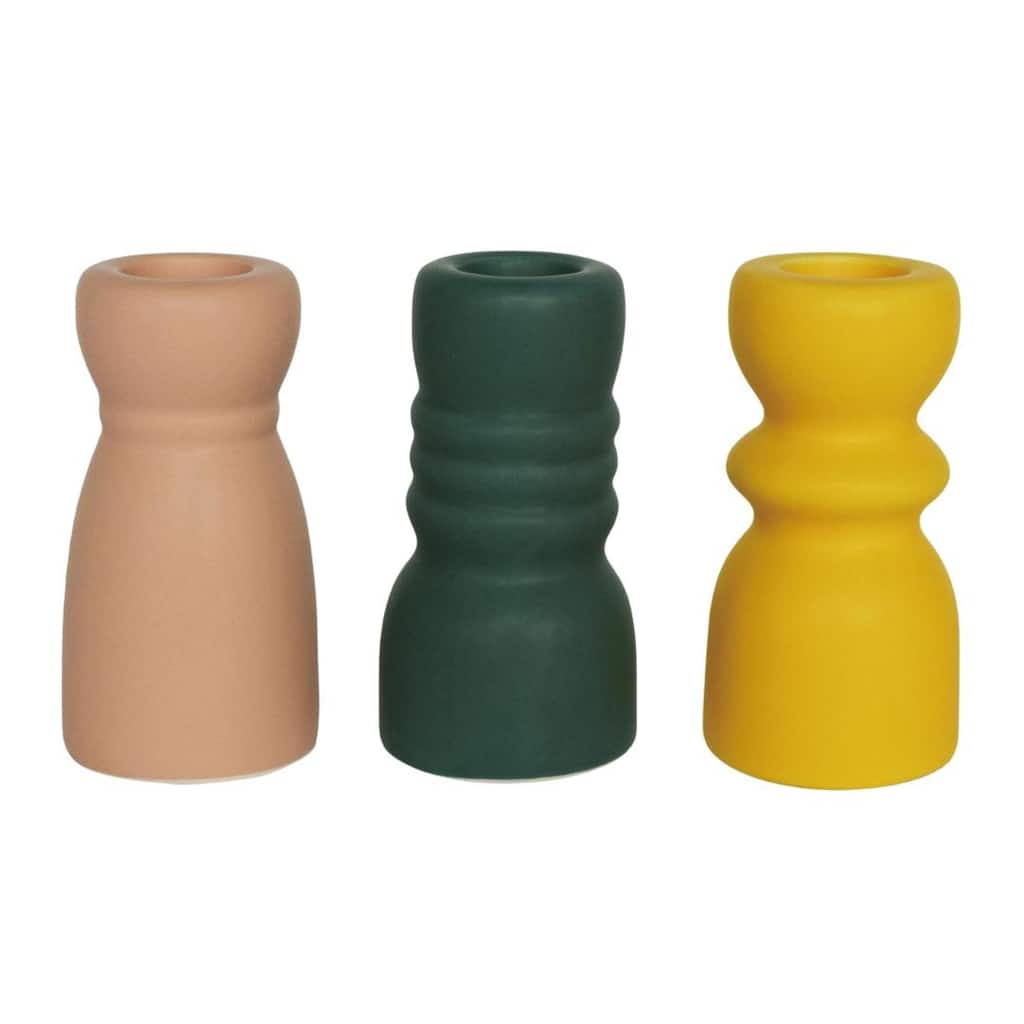 Transpac Ceramic Chunky Mod Candle Holder Set of 3 Spring Home Decorations