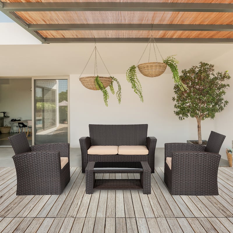 Grandview Outdoor Chocolate 4-piece Patio Conversation Set - Beige
