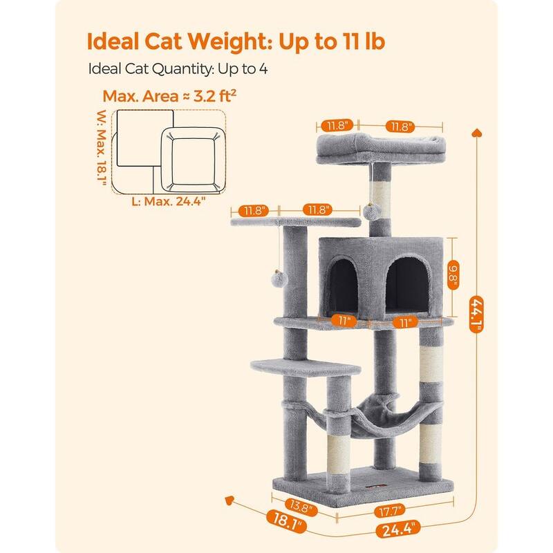 Plush Multi-Level Cat Tree with Sisal-Covered Scratching Posts and Cozy Hideouts for Indoor Cats