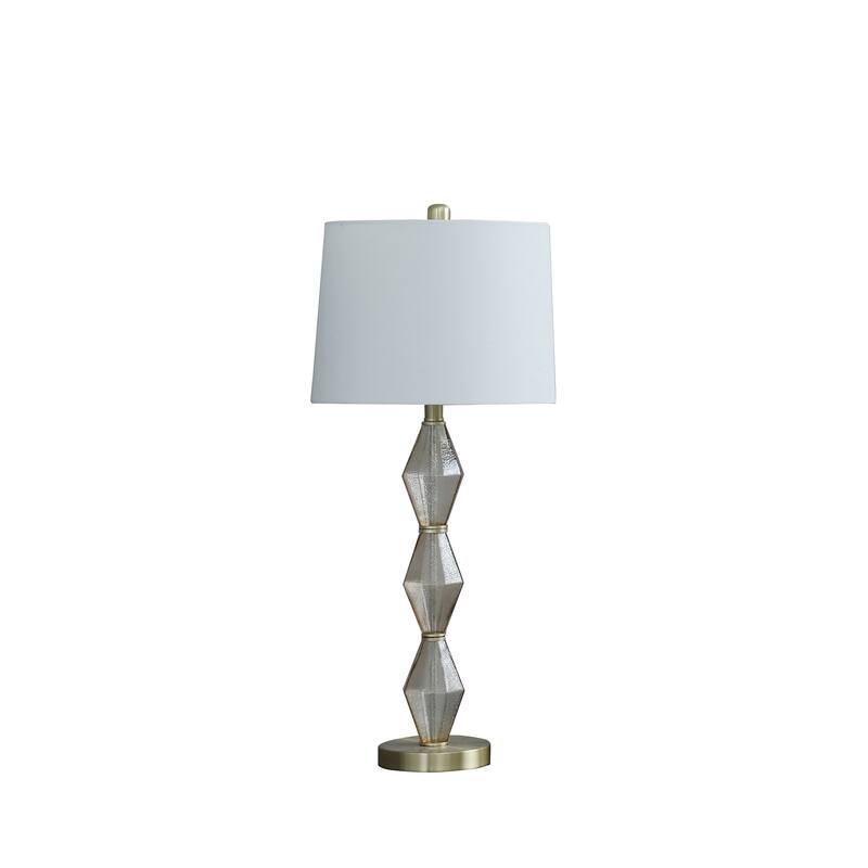 Modern Table Lamp - Geometric Glass Shade, Brushed Gold Base, Bedroom Desk Lamp