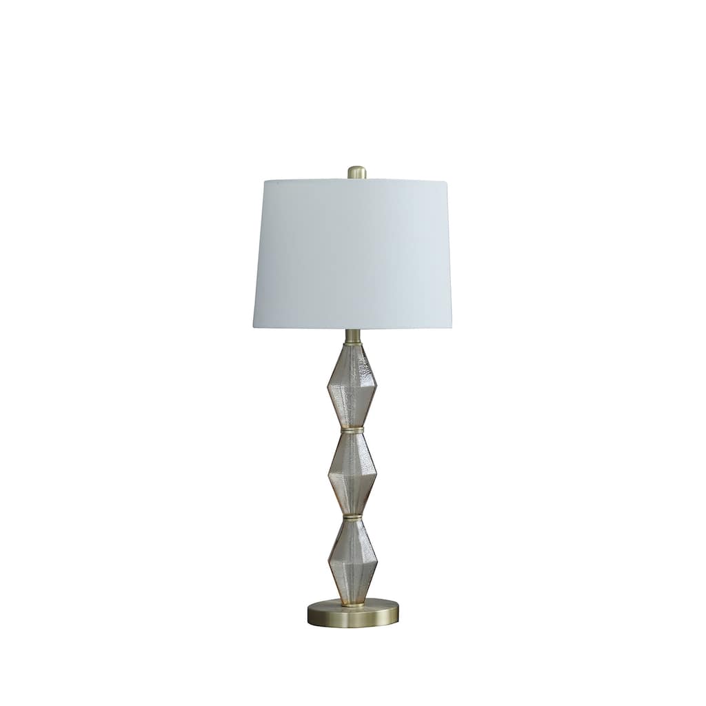 Modern Table Lamp - Geometric Glass Shade, Brushed Gold Base, Bedroom Desk Lamp
