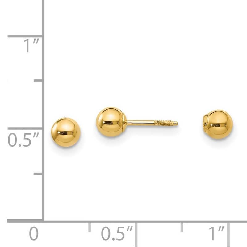 Curata 14k Yellow Gold Screw back Post Earrings Polished Reversible 4mm Ball Earrings