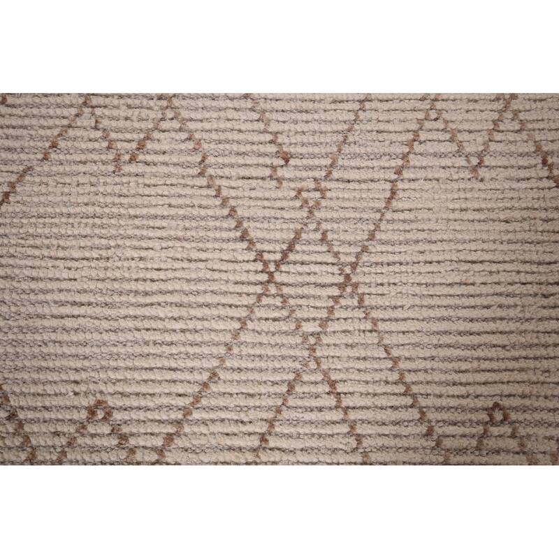 Ivory Trellis Moroccan Oriental Runner Rug Hand-Knotted Wool Carpet - 3'9"x 13'0"