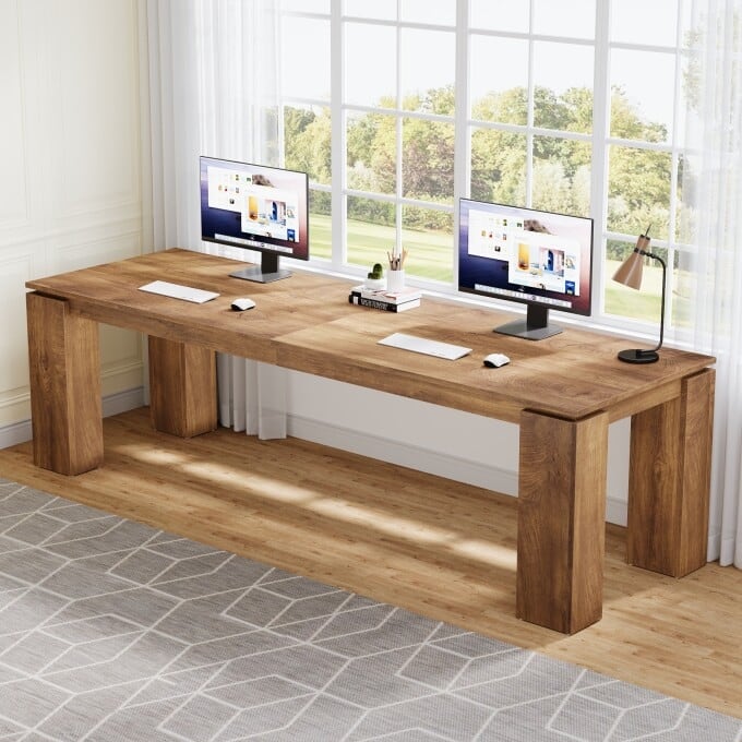 86-Inch Double Computer Desk, Wood Two Person Desk for Home Office