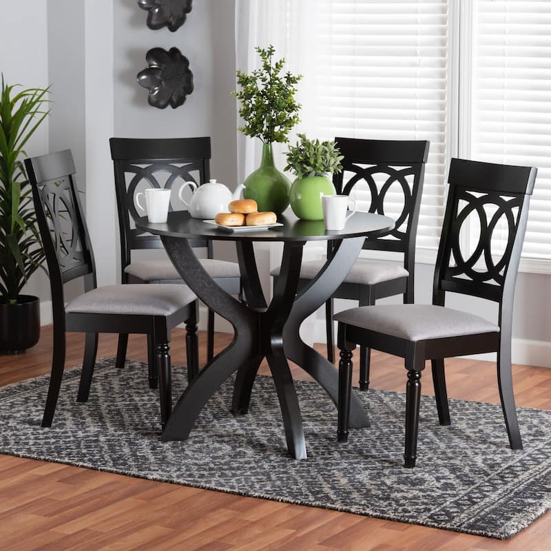 Velia Modern Fabric and Dark Brown Finished Wood 5-Piece Dining Set
